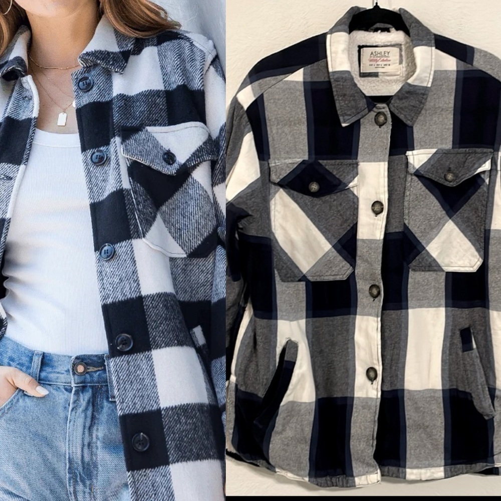 Ashley By 26 International Women's Jacket Large Blue & White Plaid 100% Cotton